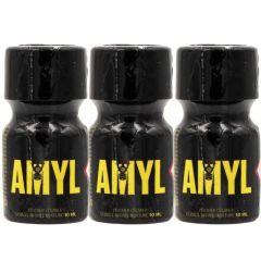 Three individual bottles of Amyl Leather Cleaner 10ml arranged as a triple pack value bundle.