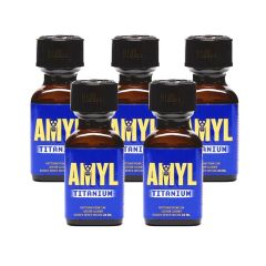 A five-pack of Amyl Titanium Leather Cleaner 24ml standing together, showcasing their secure safety seals.