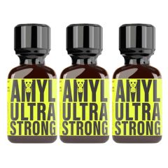 Three individual bottles of Amyl Ultra Strong Leather Cleaner 24ml arranged as a triple pack bundle.
