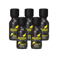 5 bottles of Rush Black Label Pentyl Poppers - 15ml 